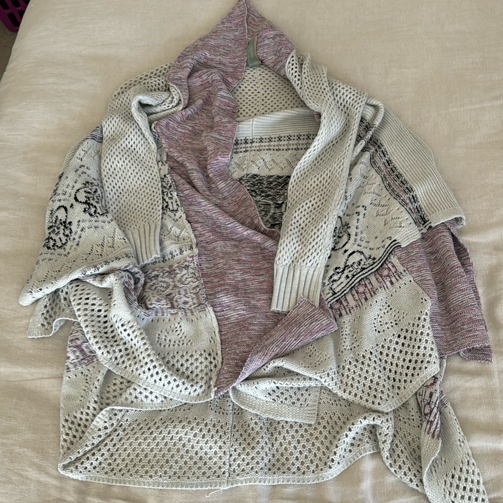 Anthropologie boho knit duster sweater purple white and black sz m